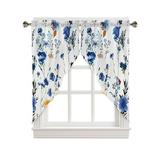 Blue Spring Floral Swag Curtains For Living Room/bedroom Summer Botanical Flowers Watercolor Swag Kitchen Curtain Valances For Windows Tier Topper Scalloped Curtain 2 Panels 72 w X 45 l