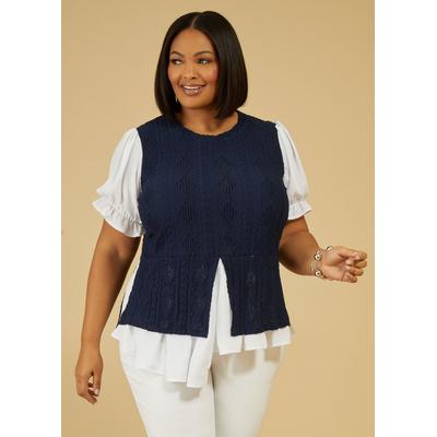 Plus Size Textured Knit Layered Top