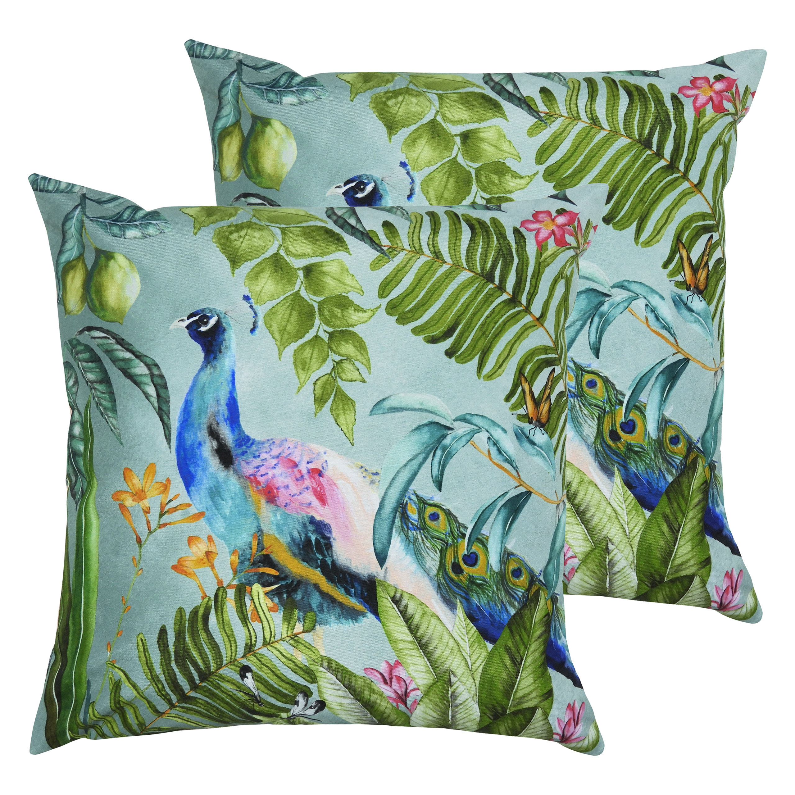 Evans Lichfield Peacock Outdoor Cushions (twin Pack) - Multicolour - Size 43 cm x 43 cm | Evans Lichfield Sale | Discount Designer Brands