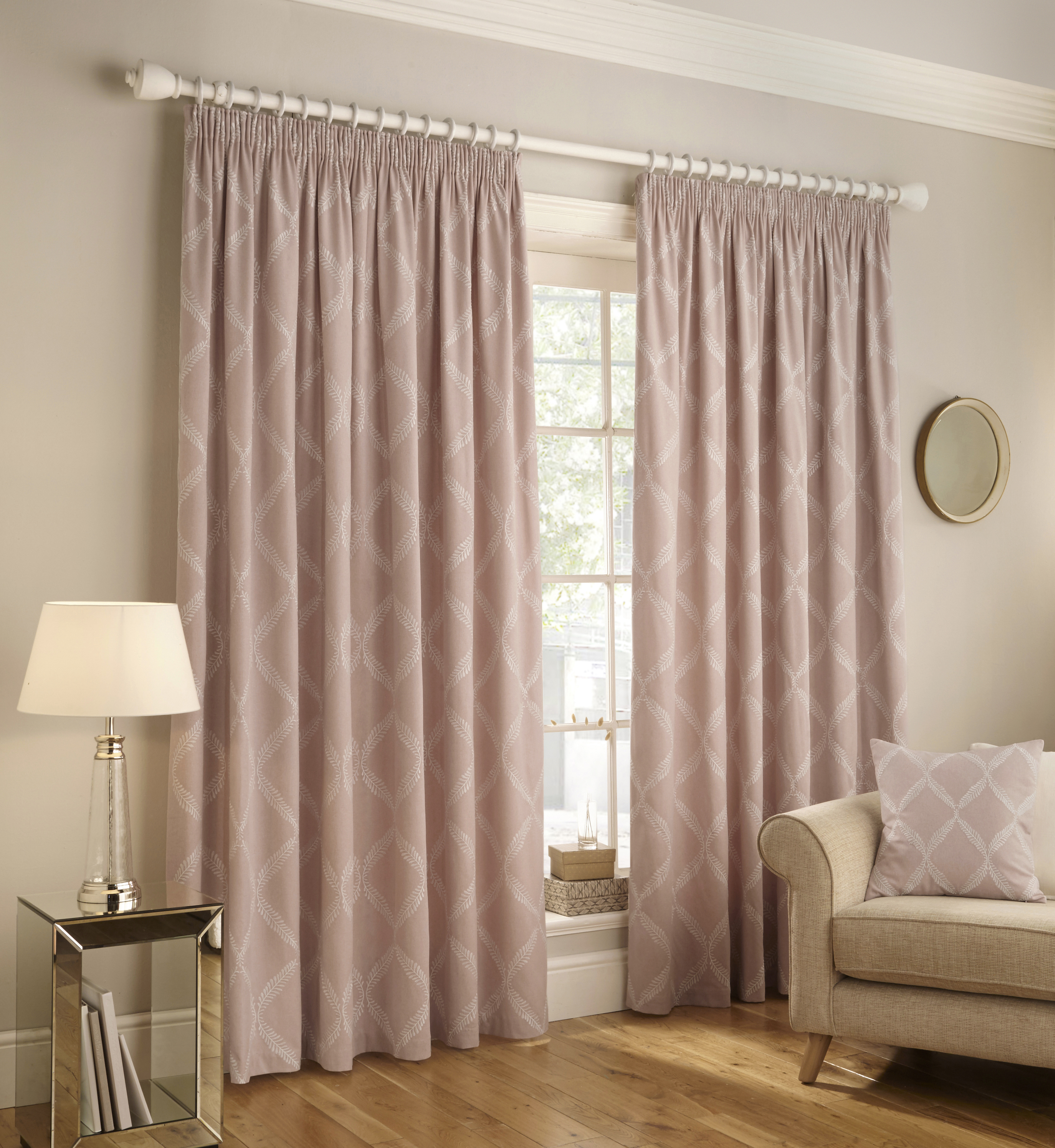 Paoletti Olivia Embroidered Pencil Pleat Curtains in Blush - Size 229 cm x 183 cm | Paoletti Sale | Discount Designer Brands