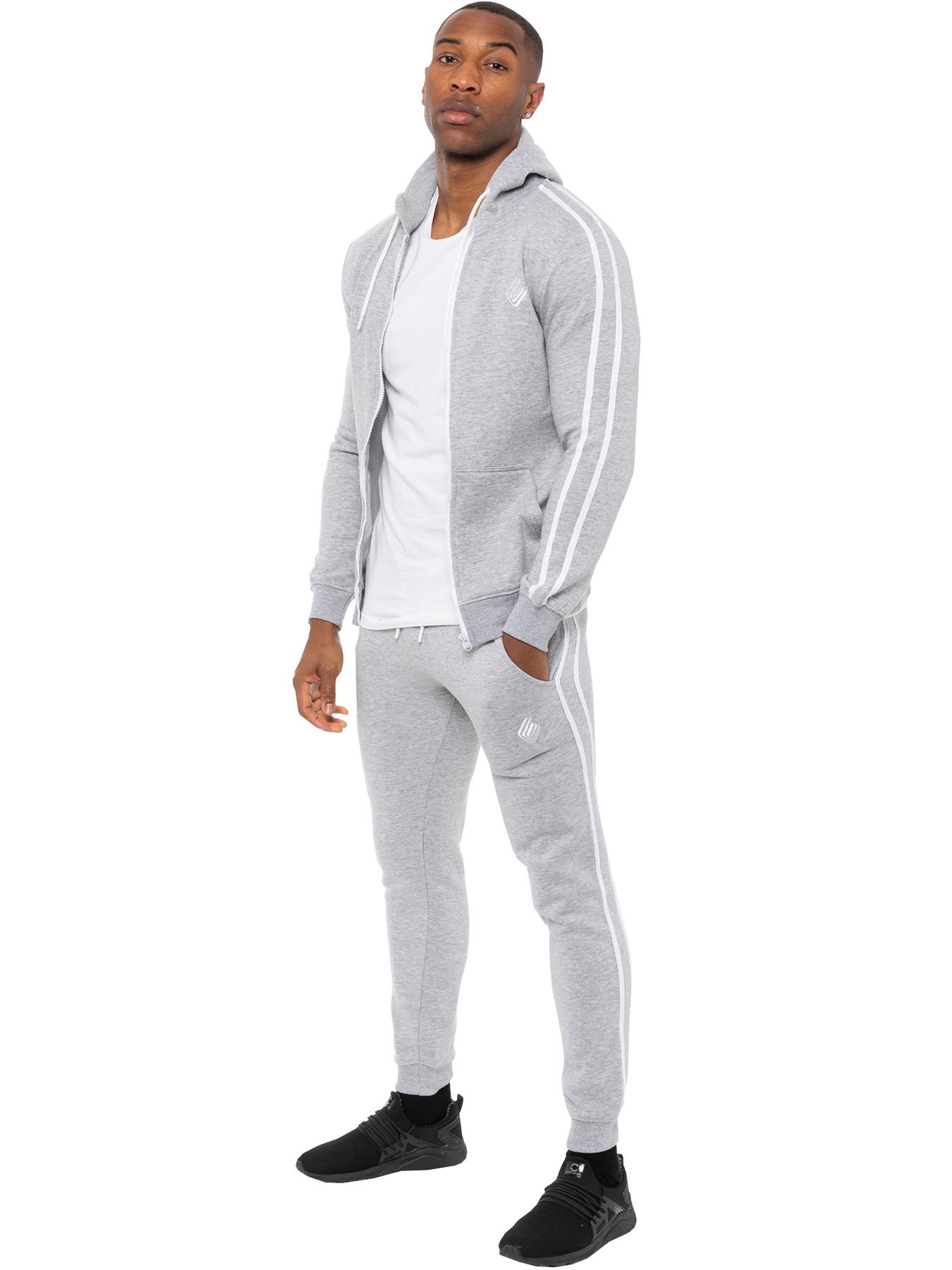 Enzo | Mens Zip Up Tape Hoodie Tracksuit Set - Grey Polycotton - Size 2XL | Enzo Sale | Discount Designer Brands