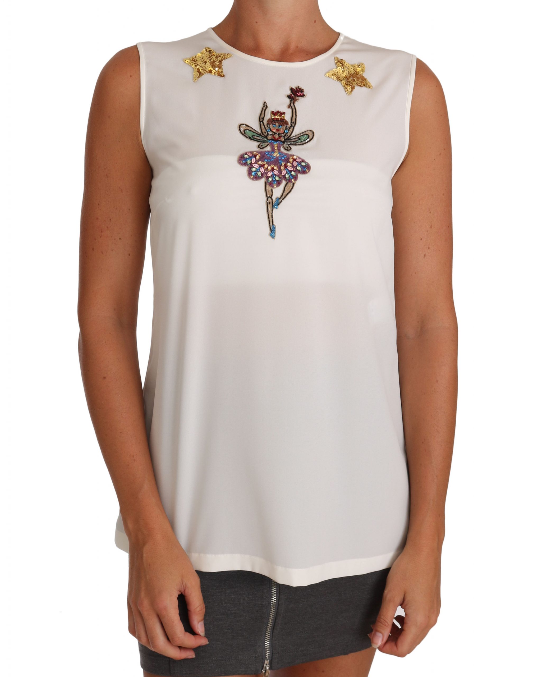 Dolce & Gabbana Womens White Silk Embellished Crystal Sequin Fairy Top - Multicolour - Size Small | Dolce & Gabbana Sale | Discount Designer Brands