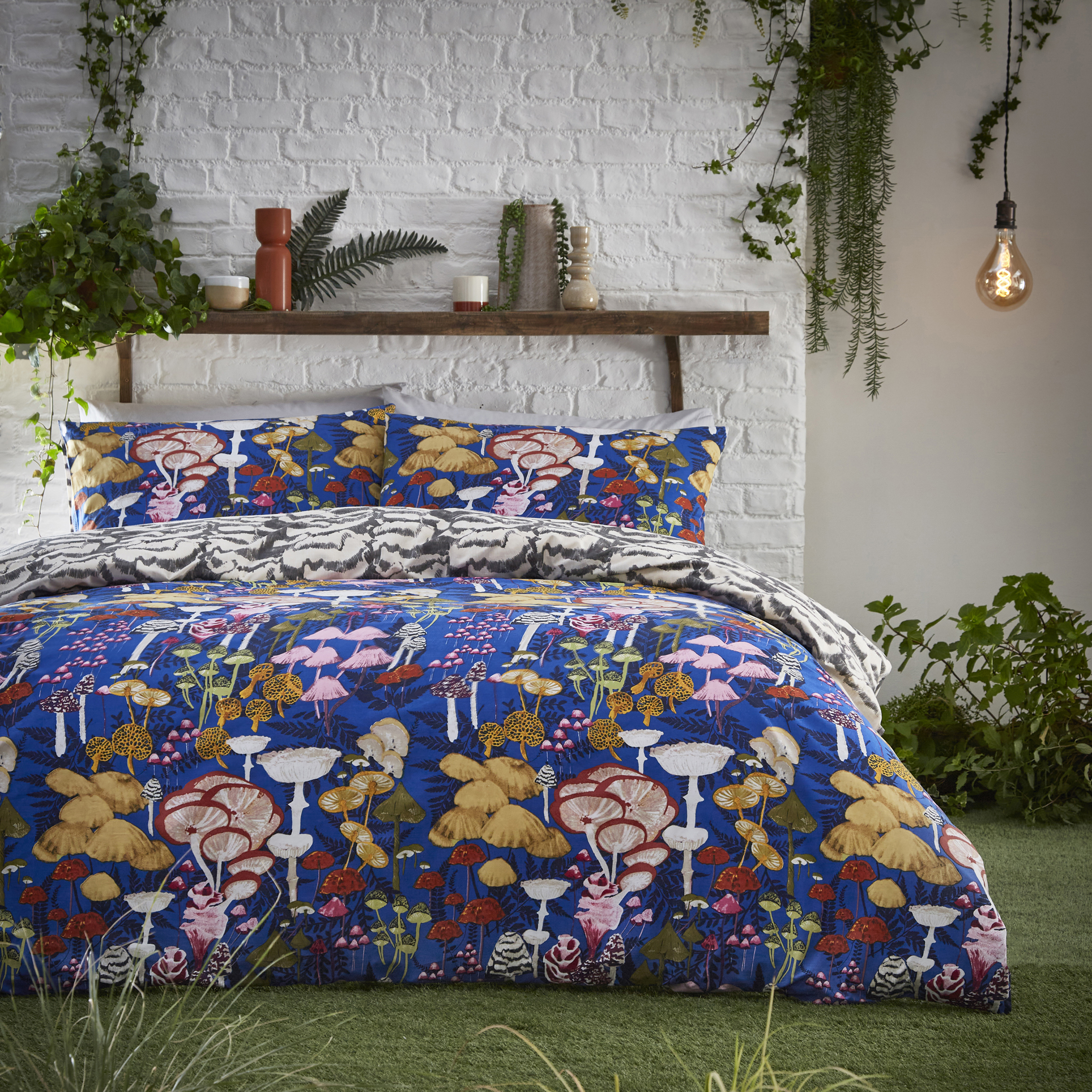 furn. Amanita Abstract Mushroom Duvet Cover Set - Blue Polycotton - Size Double | furn. Sale | Discount Designer Brands