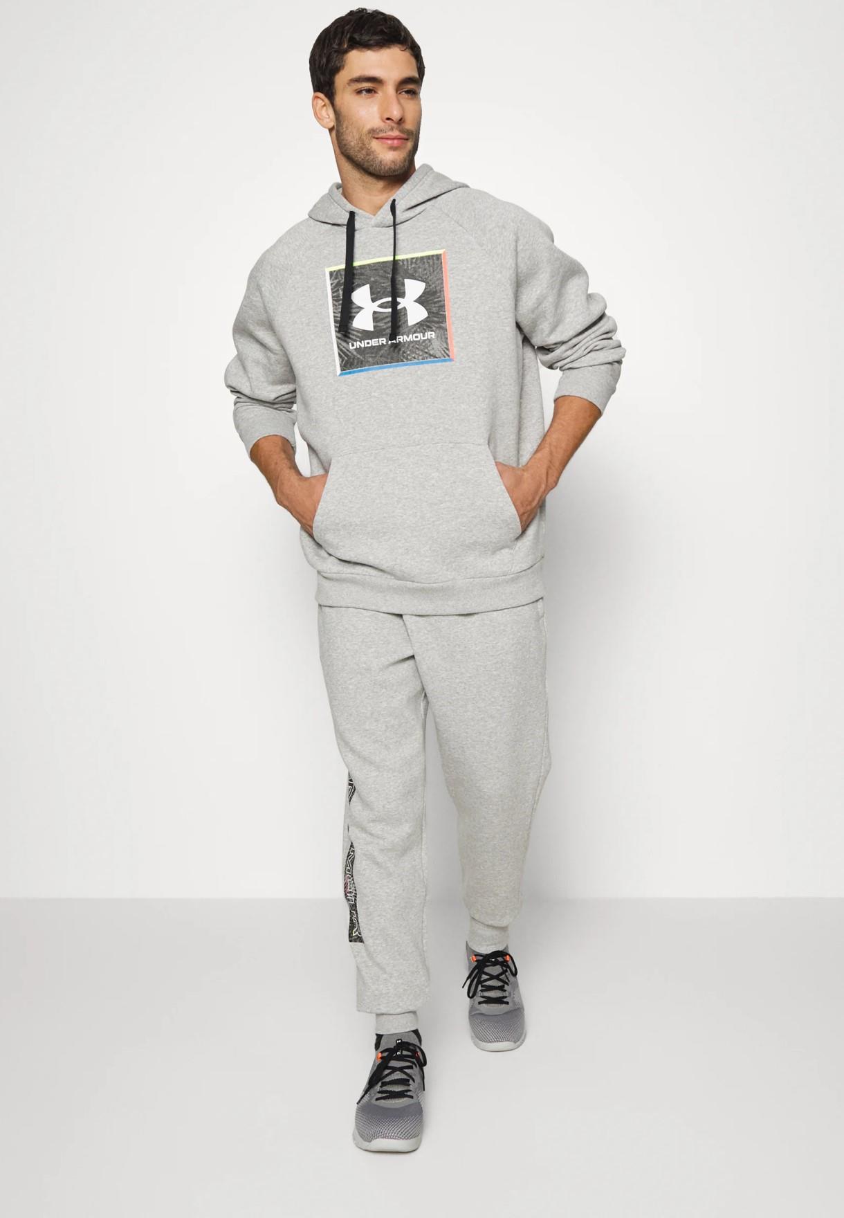 Under Armour Mens Rivel Graphic Tracksuit in Grey Fleece - Size Small | Under Armour Sale | Discount Designer Brands