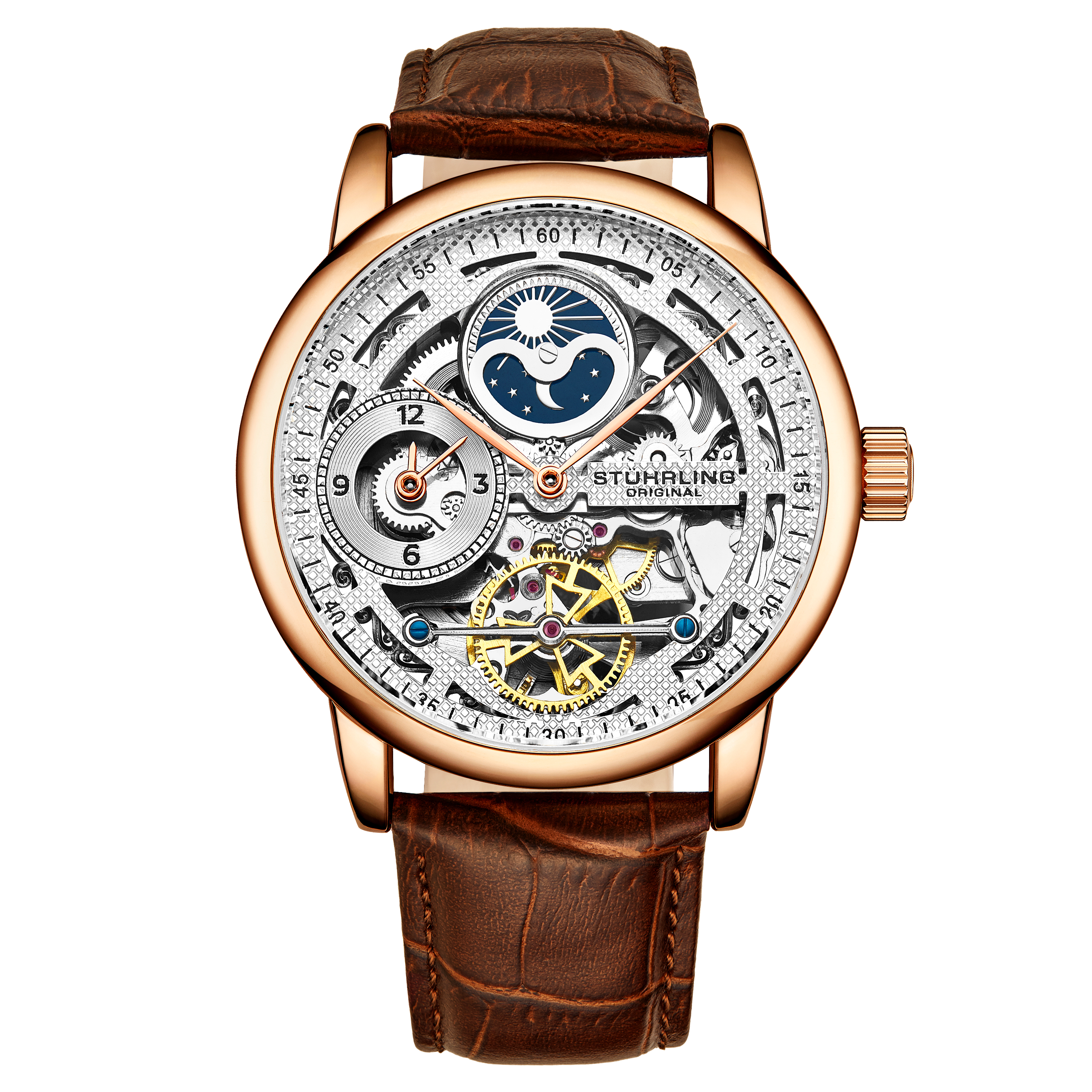 Stührling Mens Rose Gold and Brown Automatic 42mm - One Size