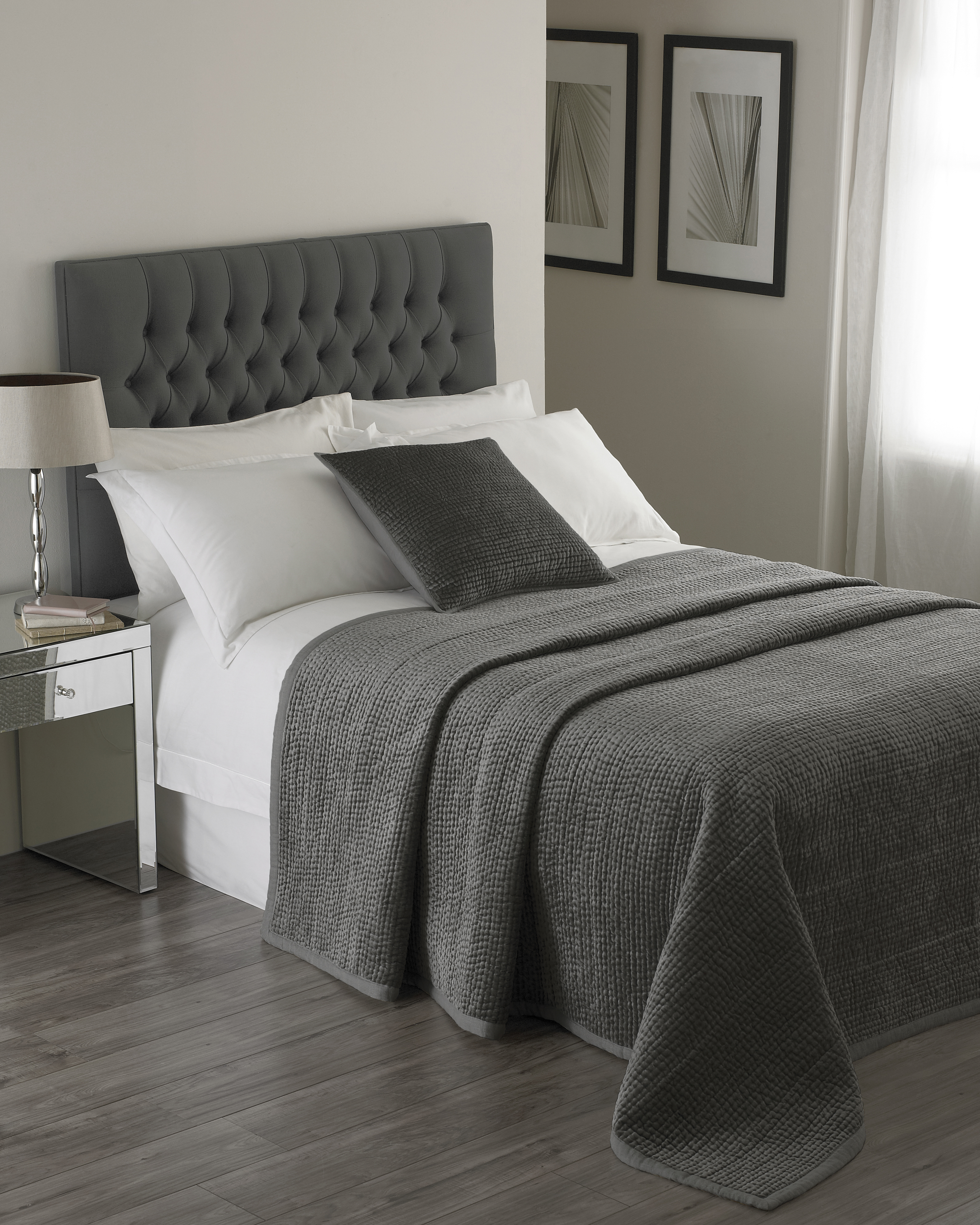 Paoletti Brooklands Bedspread Graphite - Grey Cotton - Size 240 cm x 250 cm | Paoletti Sale | Discount Designer Brands