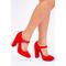 Where's That From Womens Michelle Block High Heel Pump With Front Buckle Strap - Rouge Red - Size UK 5