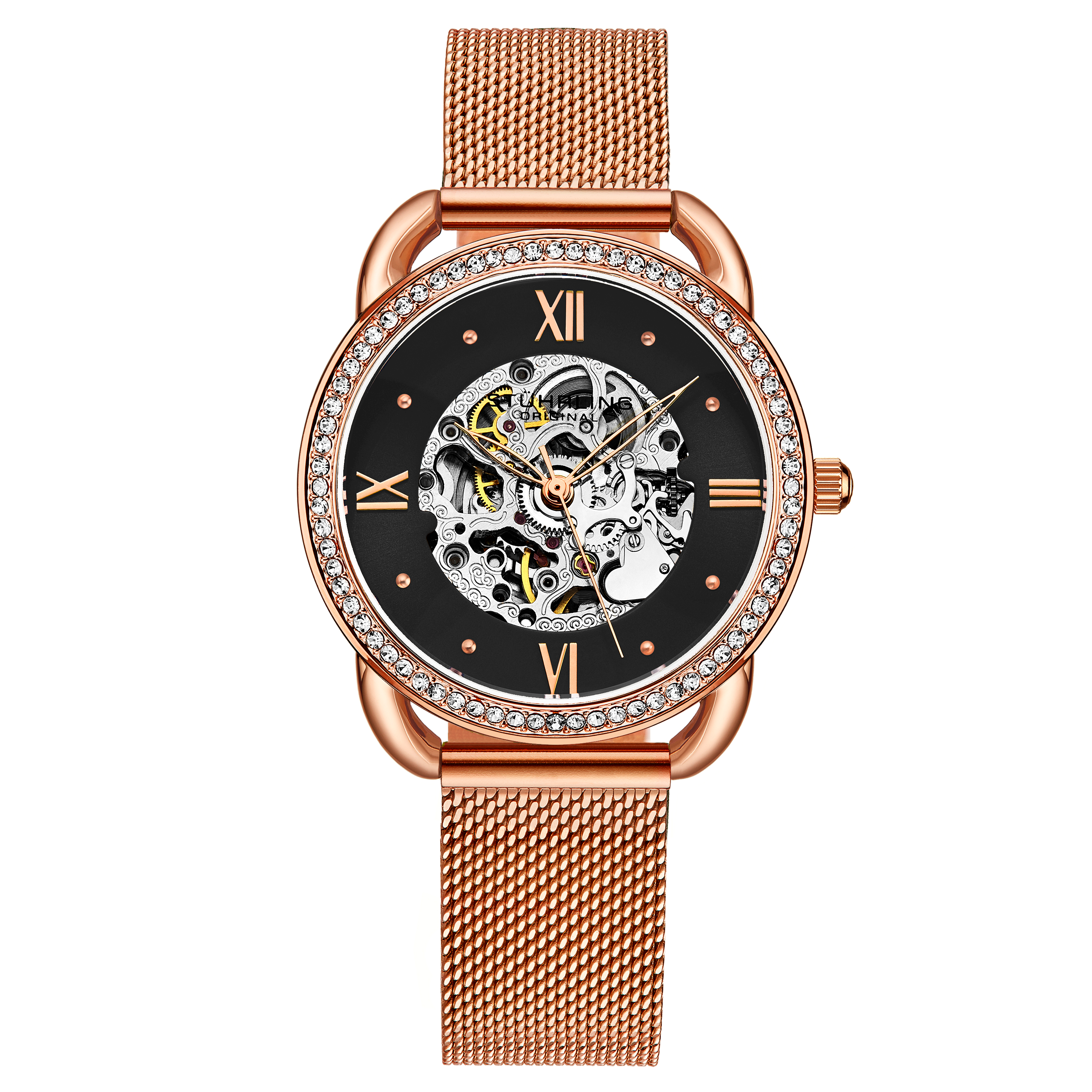 Stührling Womens Rose Gold and Black Automatic 36mm - One Size | Stührling Sale | Discount Designer Brands