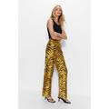 Warehouse Womens Premium Jacquard Zebra Print Trousers - Yellow - Size 8 Regular | Warehouse Sale | Discount Designer Brands