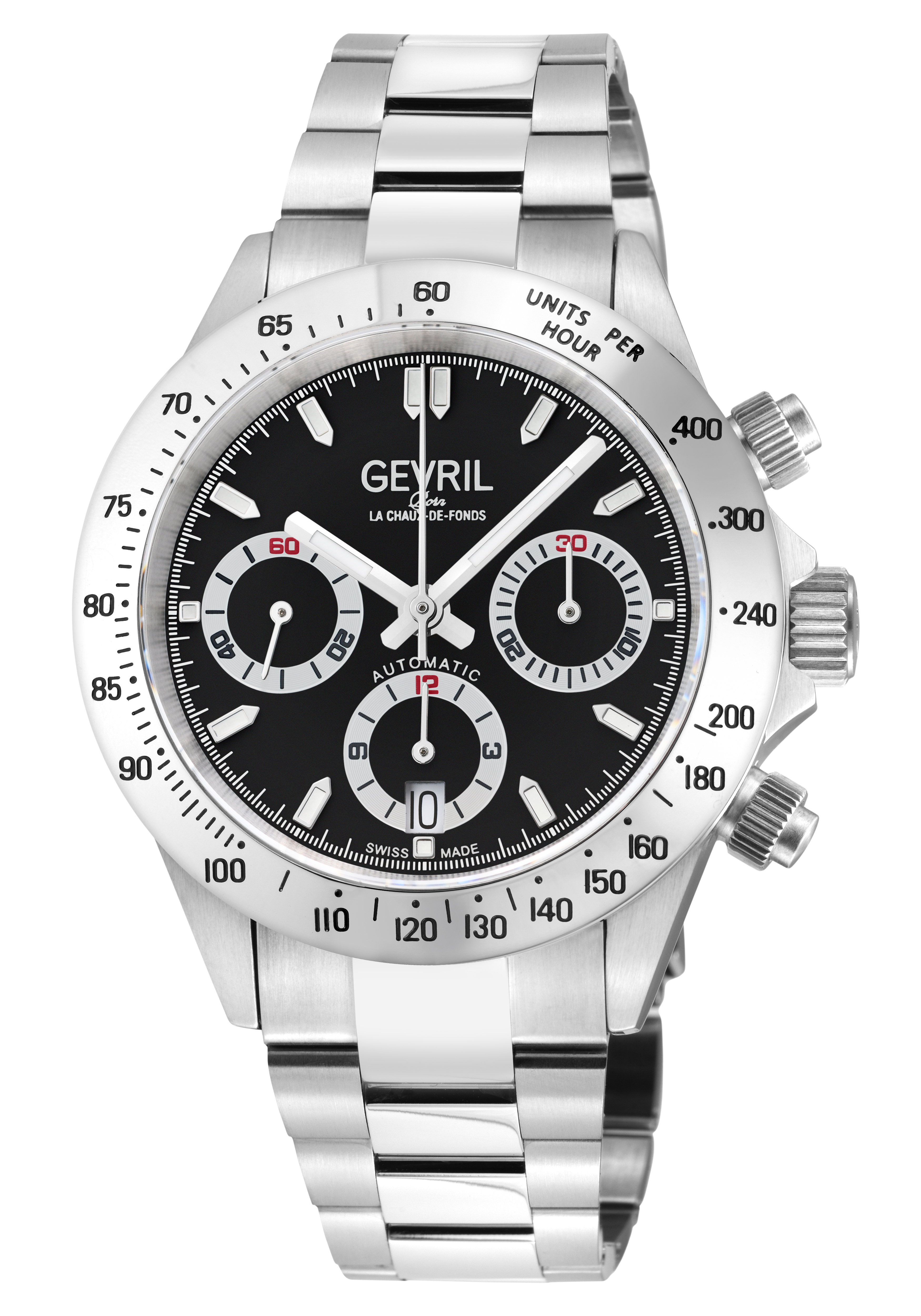 Gevril Mens New Amsterdam 44607B Swiss Automatic ETA 7750 Black Dial Special Edition Watch - Silver - One Size