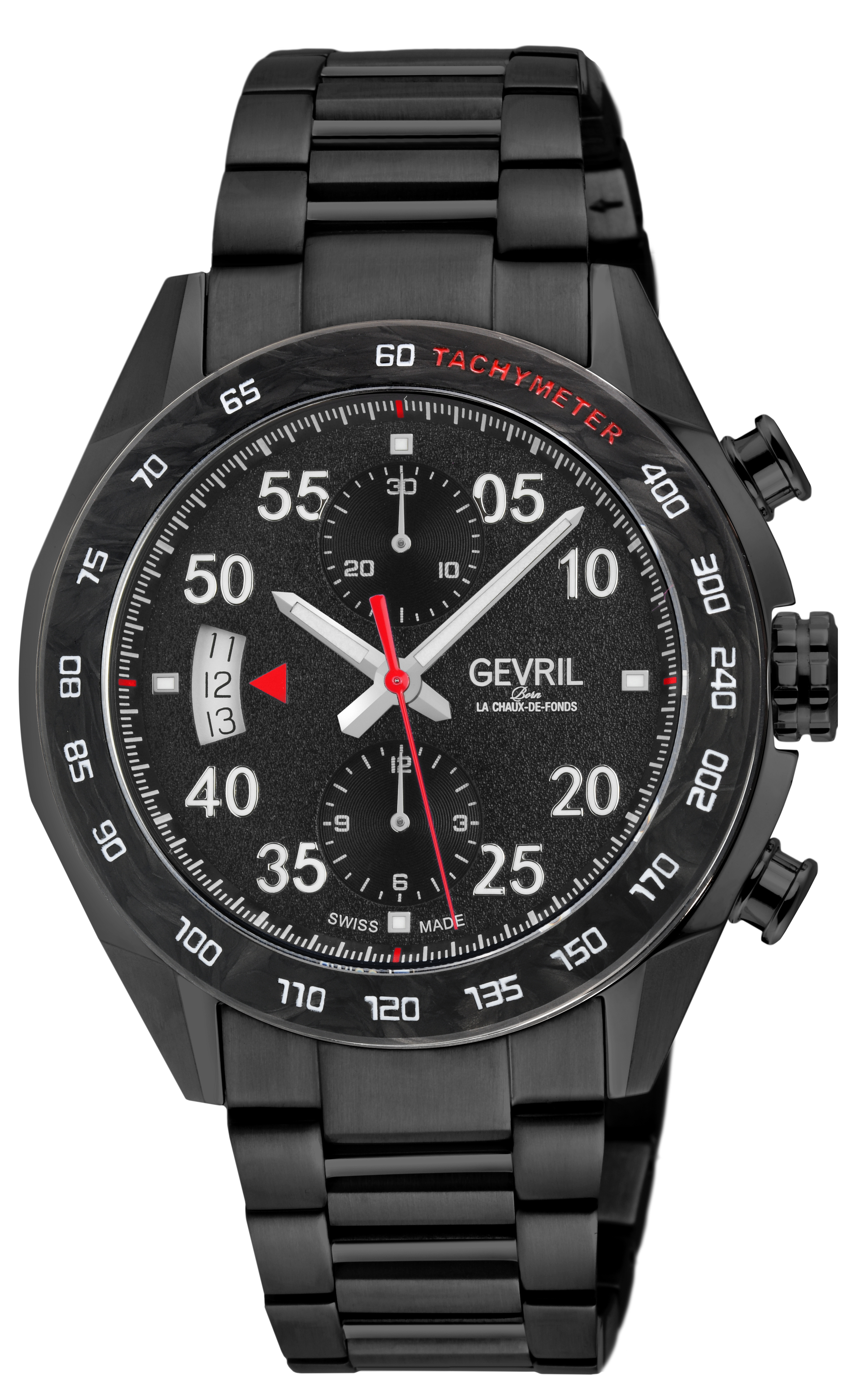 Gevril Mens Ascari Chronograph 48312B Swiss Automatic Sellita SW500 Watch - Black - One Size | Gevril Sale | Discount Designer Brands