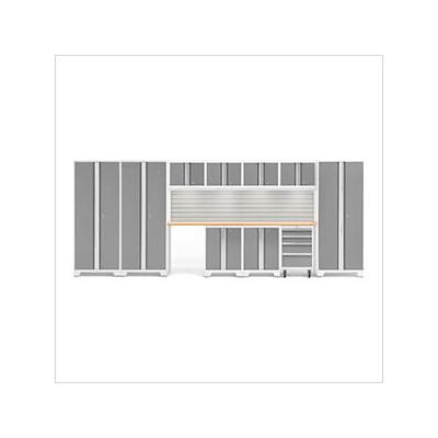 NewAge Garage Cabinets BOLD Series Platinum 12-Piece Set with Bamboo Top, Backsplash, LED Lights