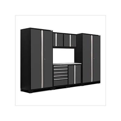 NewAge Garage Cabinets PRO Series Grey 7-Piece Set with Stainless Steel Top and LED Lights