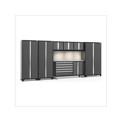 NewAge Garage Cabinets BOLD Grey 7-Piece Cabinet Set with Stainless Top, Backsplash, LED Lights