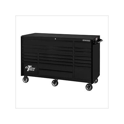 Extreme Tools RX Series 72-Inch Black 19-Drawer Roller Cabinet with Black Trim