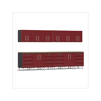 Ulti-MATE Garage Cabinets 14-Piece Garage Cabinet Kit with Bamboo Worktops in Ruby Red Metallic