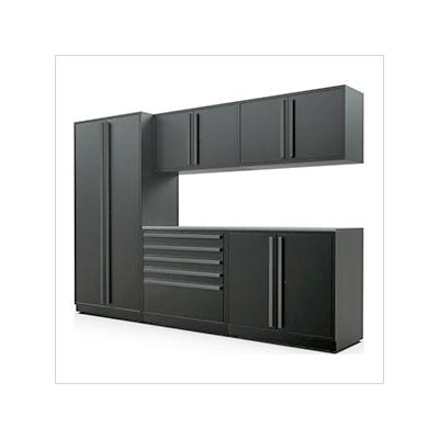 Proslat Garage Cabinets 6-Piece Mat Black Cabinet Set with Black Handles and Stainless Steel Worktop