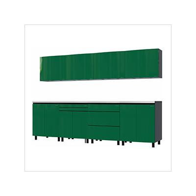 Contur Cabinet 10' Premium Racing Green Garage Cabinet System with Stainless Steel Tops