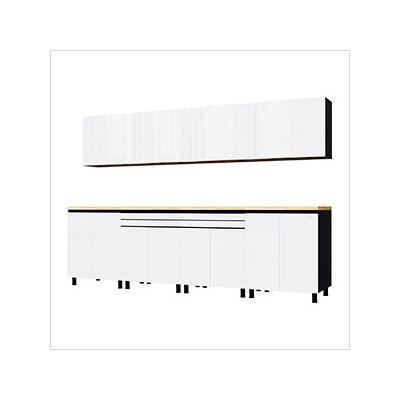 Contur Cabinet 10' Premium Alpine White Garage Cabinet System with Butcher Block Tops