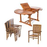 All Things Cedar 5-Piece Butterfly Oval Table Stacking Chair Set with Blue Cushions