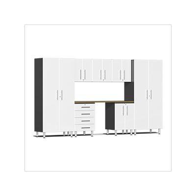 Ulti-MATE Garage Cabinets 8-Piece Garage Cabinet Kit with Bamboo Worktop in Starfire White Metallic