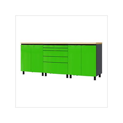 Contur Cabinet 7.5' Premium Lime Green Garage Cabinet System with Butcher Block Tops