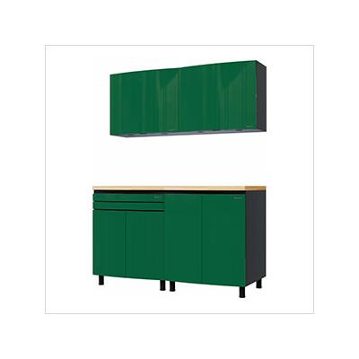 Contur Cabinet 5' Premium Racing Green Garage Cabinet System with Butcher Block Tops