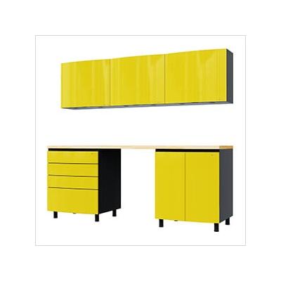 Contur Cabinet 7.5' Premium Vespa Yellow Garage Cabinet System with Butcher Block Tops