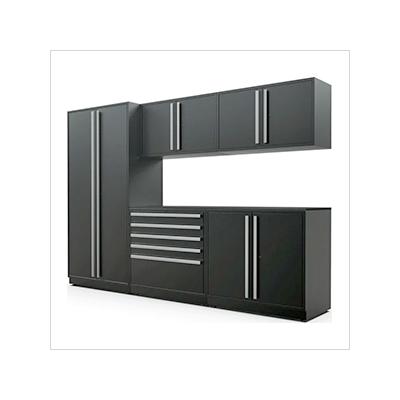 Proslat Garage Cabinets 6-Piece Mat Black Cabinet Set with Silver Handles and Powder Coated Worktop