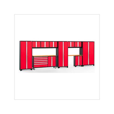 NewAge Garage Cabinets BOLD Red 11-Piece Project Center Set with Bamboo Top and LED Lights