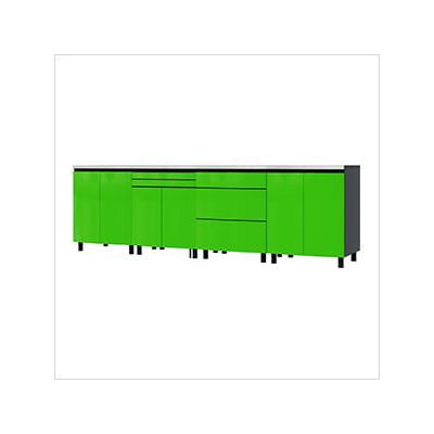 Contur Cabinet 10' Premium Lime Green Garage Cabinet System with Stainless Steel Tops