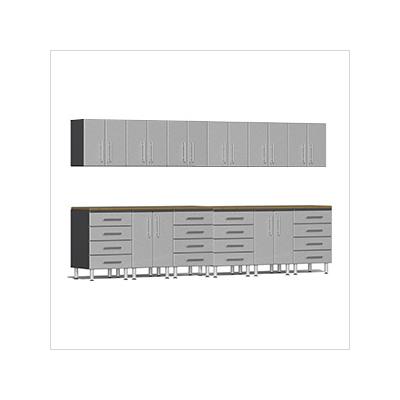 Ulti-MATE Garage Cabinets 14-Piece Garage Cabinet Kit with Bamboo Worktops in Stardust Silver Metallic