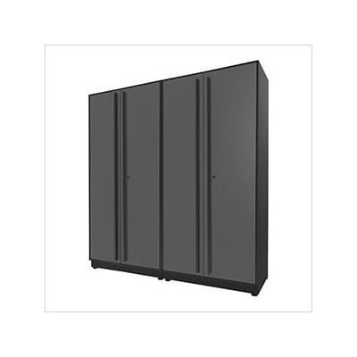 Proslat Garage Cabinets 2-Piece Glossy Grey Tall Garage Cabinet Set with Black Handles