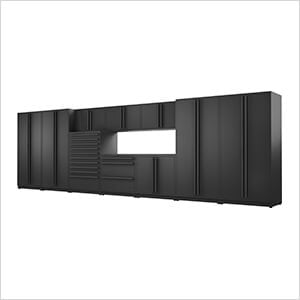 Proslat Garage Cabinets 11-Piece Mat Black Cabinet Set with Black Handles and Powder Coated Worktop