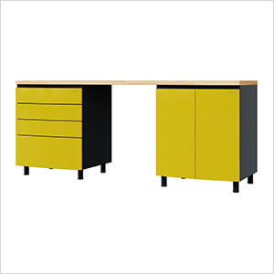 Contur Cabinet 7.5' Premium Vespa Yellow Garage Cabinet System with Butcher Block Tops