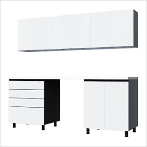 Contur Cabinet 7.5' Premium Alpine White Garage Cabinet System with Stainless Steel Tops