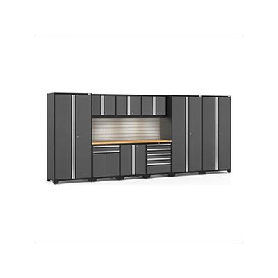 NewAge Garage Cabinets PRO Series Grey 10-Piece Set with Bamboo Top, Slatwall and LED Lights