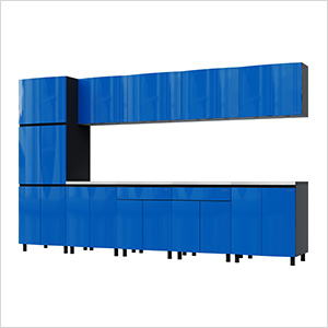 Contur Cabinet 12.5' Premium Santorini Blue Garage Cabinet System with Stainless Steel Tops