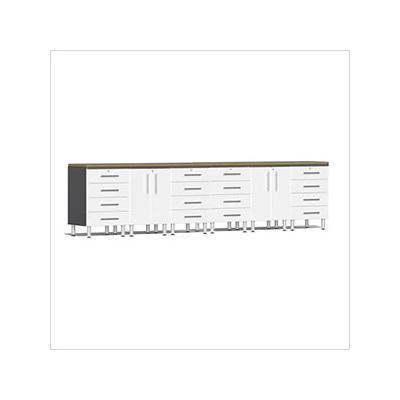 Ulti-MATE Garage Cabinets 8-Piece Garage Workstation with Bamboo Worktops in Starfire White Metallic