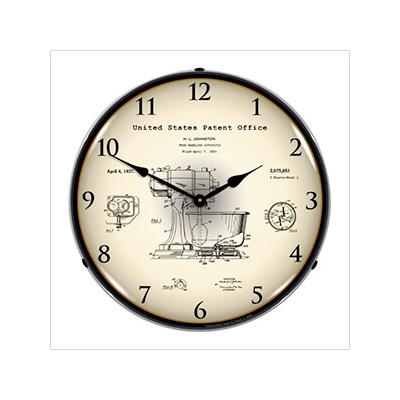 Collectable Sign and Clock 1934 Kitchen Mixer Patent Blueprint Backlit Wall Clock