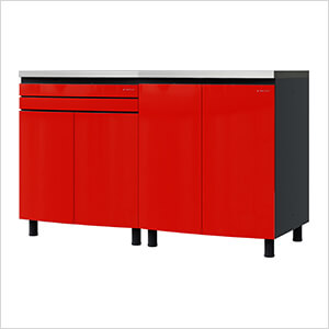 Contur Cabinet 5' Premium Cayenne Red Garage Cabinet System with Stainless Steel Tops