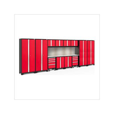 NewAge Garage Cabinets BOLD Series Red 14-Piece Set with Stainless Top, Backsplash, LED Lights