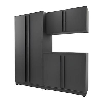 Proslat Garage Cabinets 4-Piece Mat Black Cabinet Set with Black Handles and Powder Coated Worktop