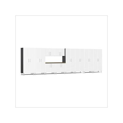 Ulti-MATE Garage Cabinets 11-Piece Garage Cabinet Kit with Bamboo Worktop in Starfire White Metallic