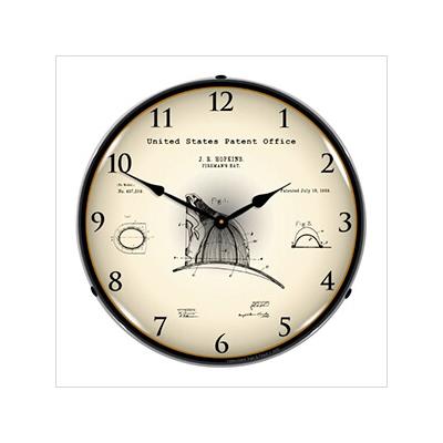 Collectable Sign and Clock 1889 Hopkins Firemans Hat Patent Blueprint Backlit Wall Clock