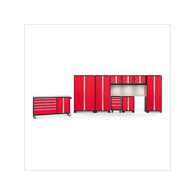 NewAge Garage Cabinets BOLD Red 10-Piece Cabinet Set with Stainless Top, Backsplash, LED Lights