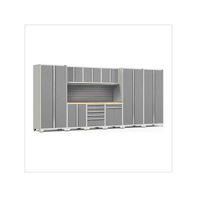 NewAge Garage Cabinets PRO Series Platinum 10-Piece Set with Bamboo Top and Slatwall