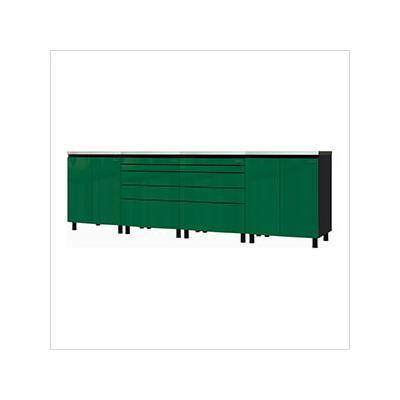 Contur Cabinet 10' Premium Racing Green Garage Cabinet System with Stainless Steel Tops