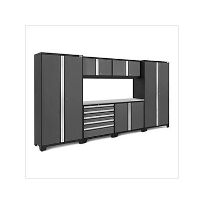 NewAge Garage Cabinets BOLD Series Extra-Wide Grey 7-Piece Set with Stainless Steel Top