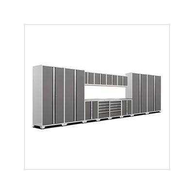 NewAge Garage Cabinets PRO Series Platinum 14-Piece Set with Stainless Steel Tops